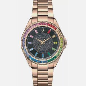 Mens Bulova Diamond Dial 40mm Rose Gold Watch